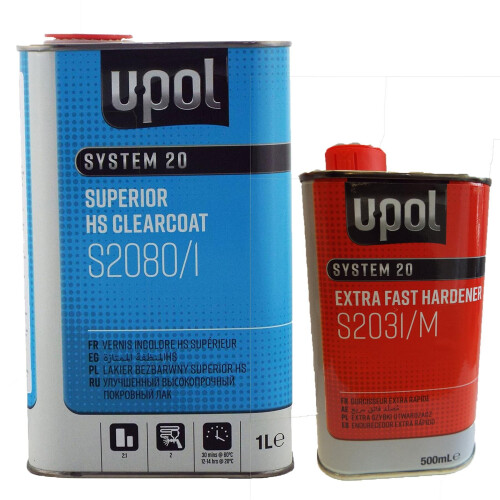 U-Pol S2080 2K HS Acrylic Clearcoat Lacquer + Extra Fast Hardener 1.5lt Kit Upol 1
