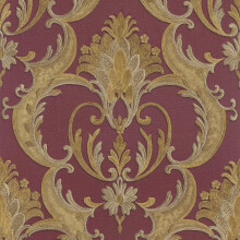 Debona Classic Damask Red Gold Wallpaper Textured Floral Traditional Metallic