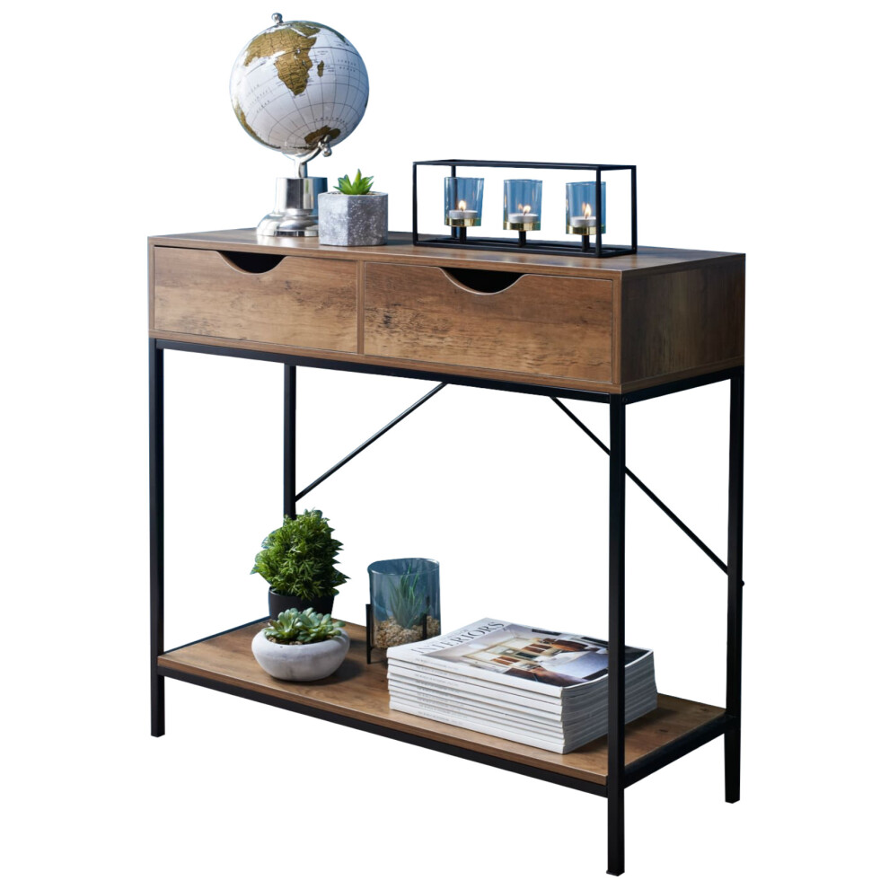 Console Table 2 Drawer Wooden Shelf Storage Desk Furniture Bedroom