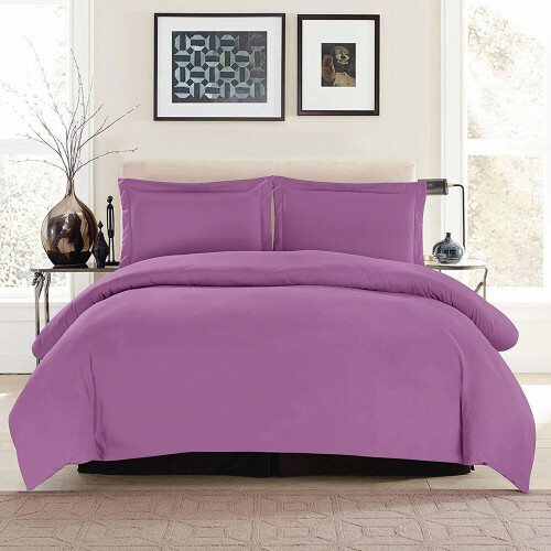 (SINGLE, PURPLE) Plain Duvet Quilt Covers Reversible Bedding Set 1