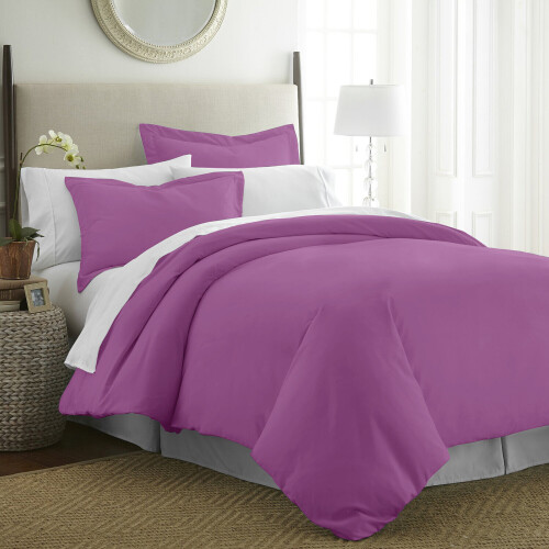 (SINGLE, PURPLE) Plain Duvet Quilt Covers Reversible Bedding Set 2