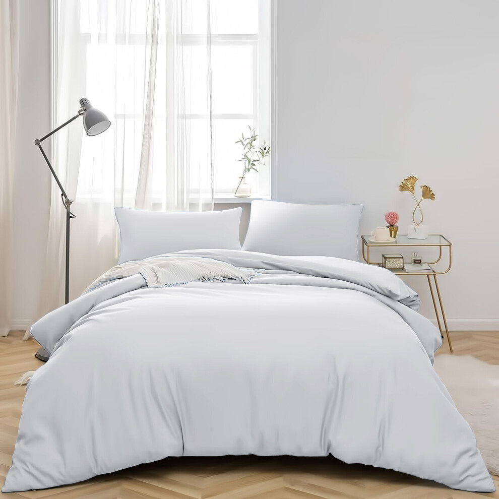 (KING, WHITE) Plain Duvet Quilt Covers Reversible Bedding Set