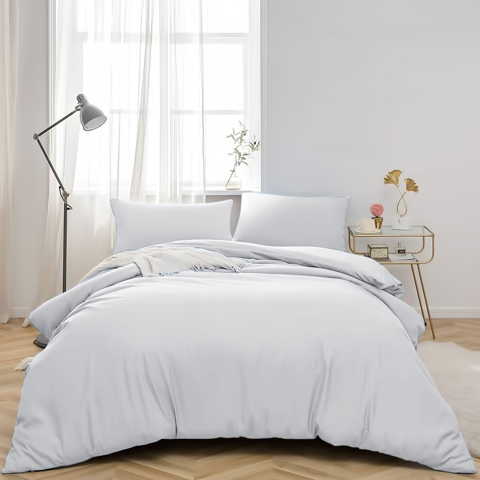 Aspire Homeware (King, ) Plain Duvet Quilt Covers Reversible Bedding Set White