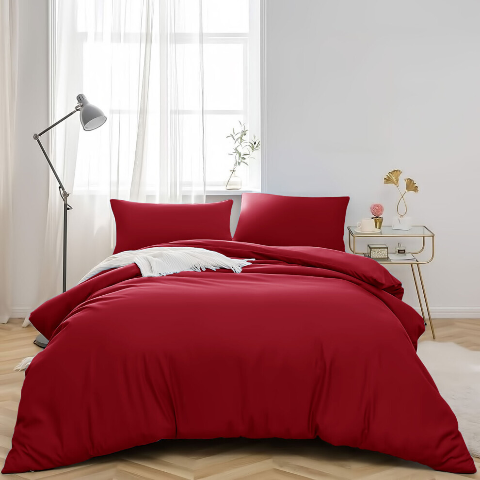 Aspire Homeware (Super King, ) Plain Duvet Quilt Covers Reversible Bedding Set Red