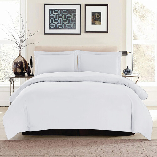(KING, WHITE) Plain Duvet Quilt Covers Reversible Bedding Set 1