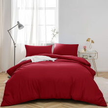 (KING, RED) Plain Duvet Quilt Covers Reversible Bedding Set