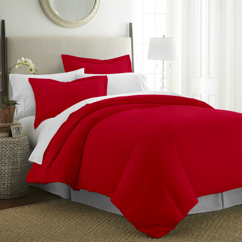 (KING, RED) Plain Duvet Quilt Covers Reversible Bedding Set 2