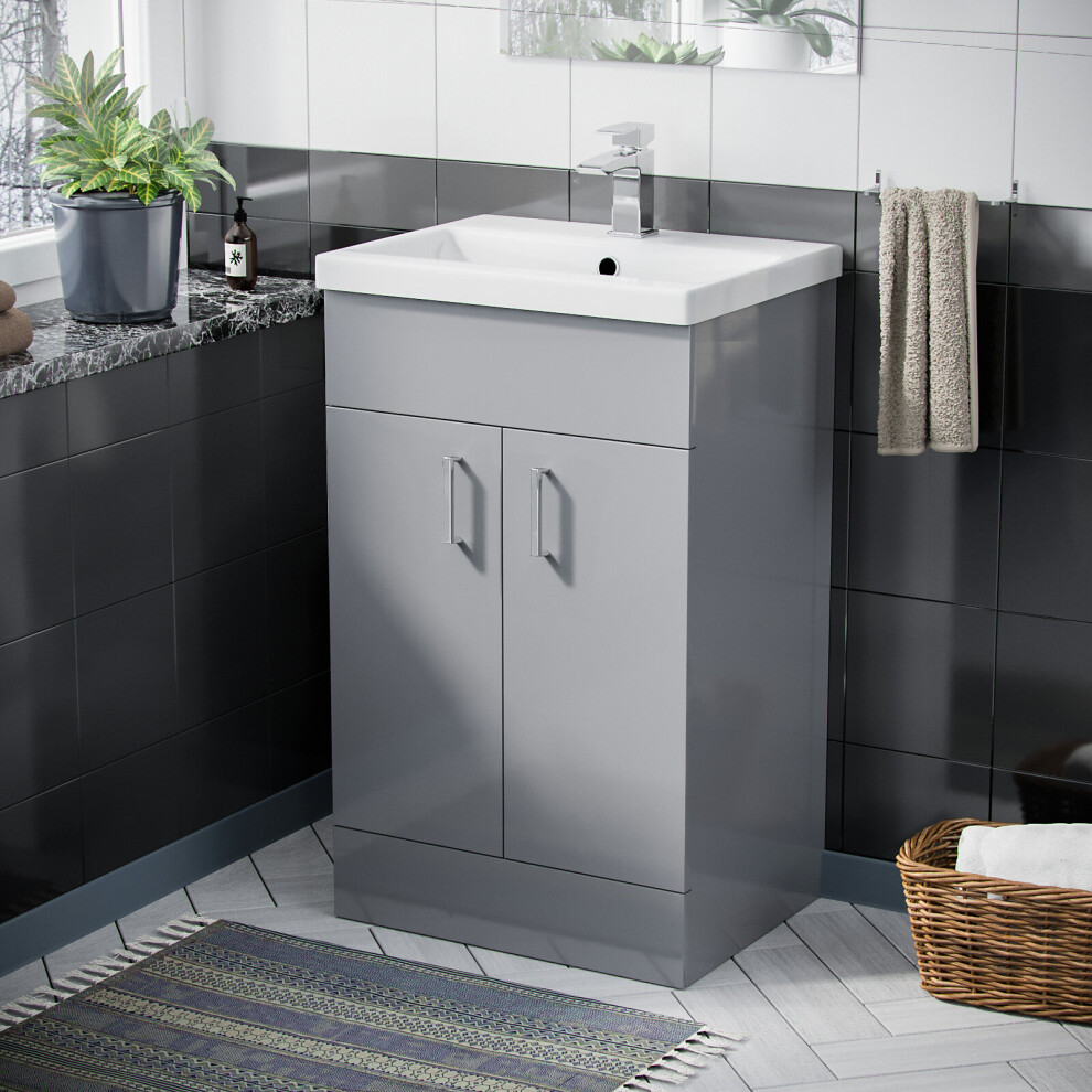 Nanuya 500mm Light Grey Floor Standing Vanity with 2 Doors & Basin - Flat Pack