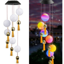 (Crystal Ball Bell) Changing Solar Wind Chime Crystal Ball Hummingbird Wind Chime Lamp Waterproof Outdoor Use