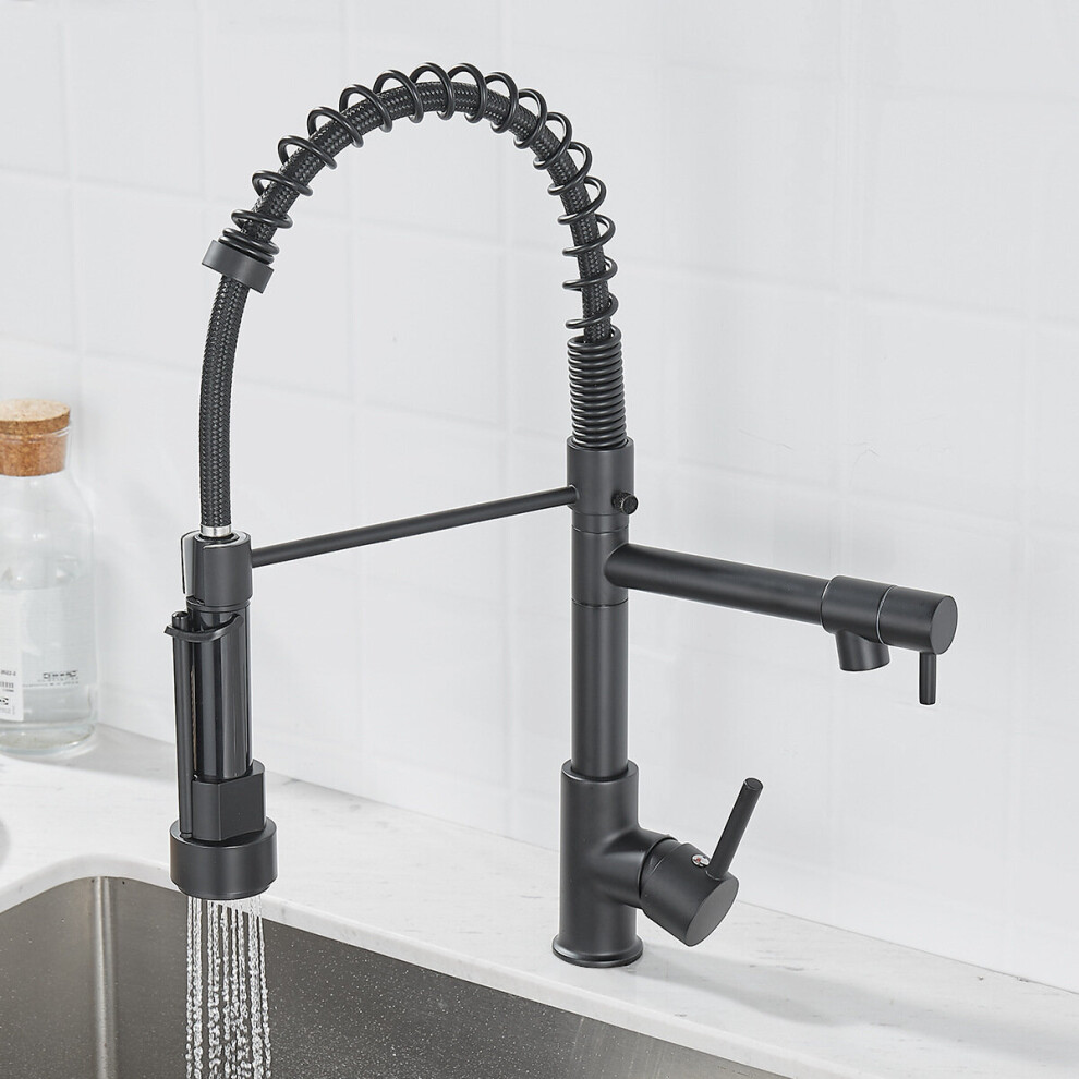 (Black) Kitchen Faucet With Dual Nozzle Pull Down Sprayer Contemporary Single Handle Kitchen Sink Faucet Solid Brass Spring Kitchen Faucet 8804717537444