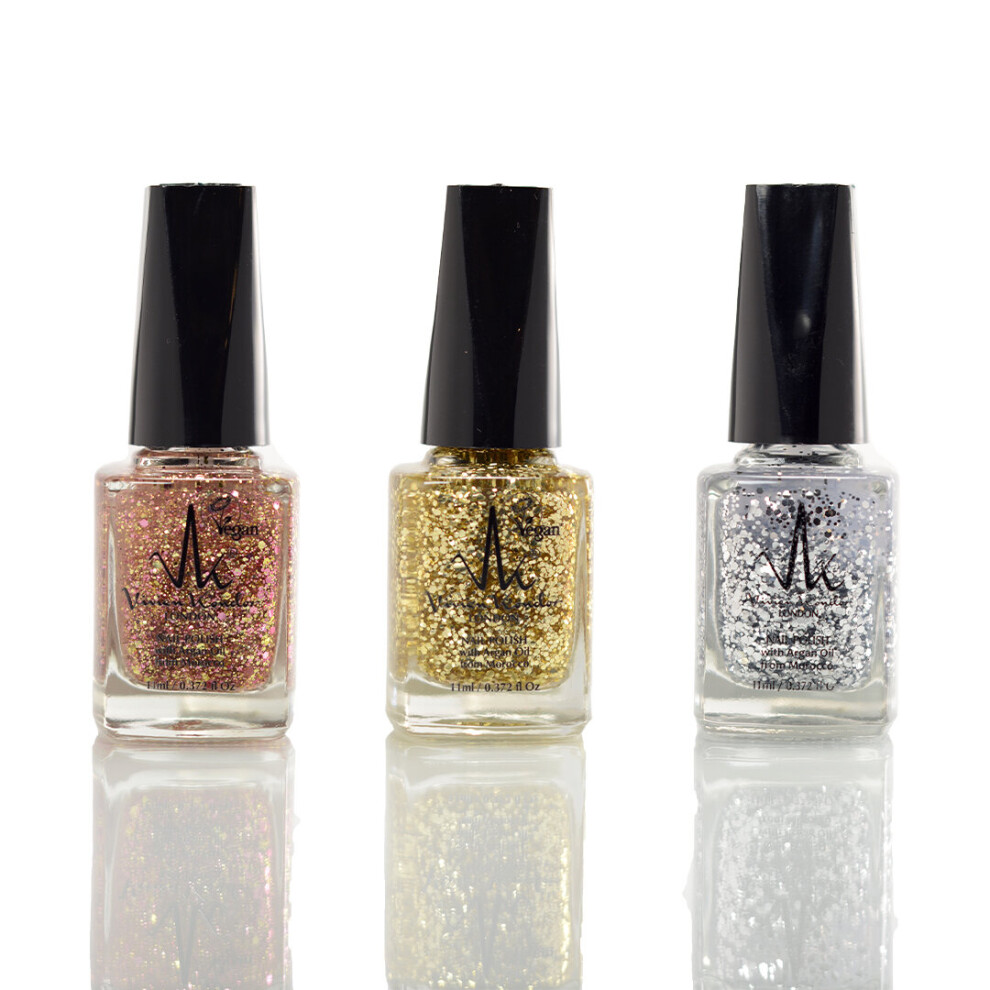 Vk Vivien Kondor London (Combo Of 3) Glitter Argan Care Nail Polish Vegan Long Lasting Polish