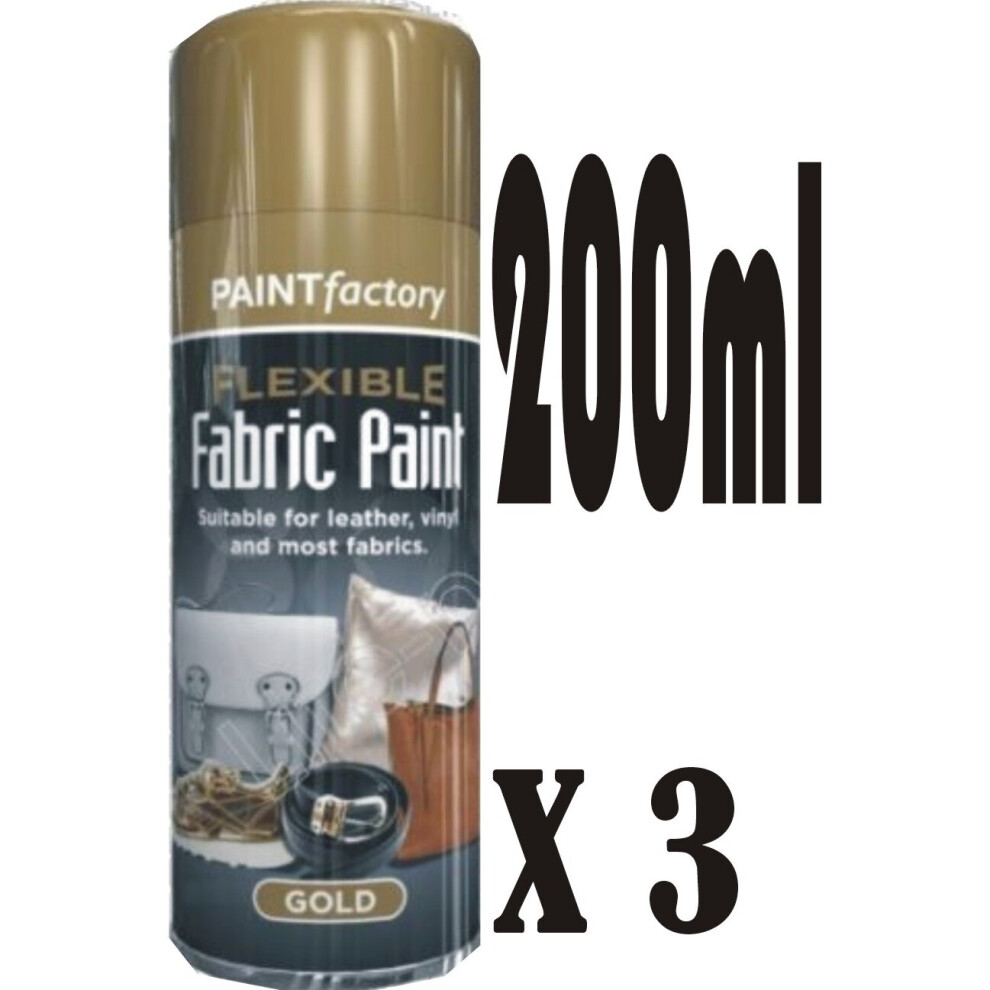3 X 200ml Flexible Gold Fabric Spray Paint Ideal For Leather Art Vinyl