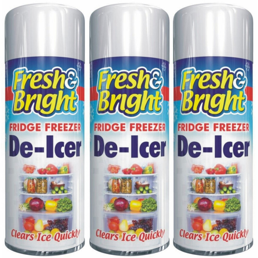 Fresh & Bright 3 X 200Ml Fridge Freezer De-Icer Spray - Rapid, Anti-Bacterial Defrost, Quick Ice Removal (1703)