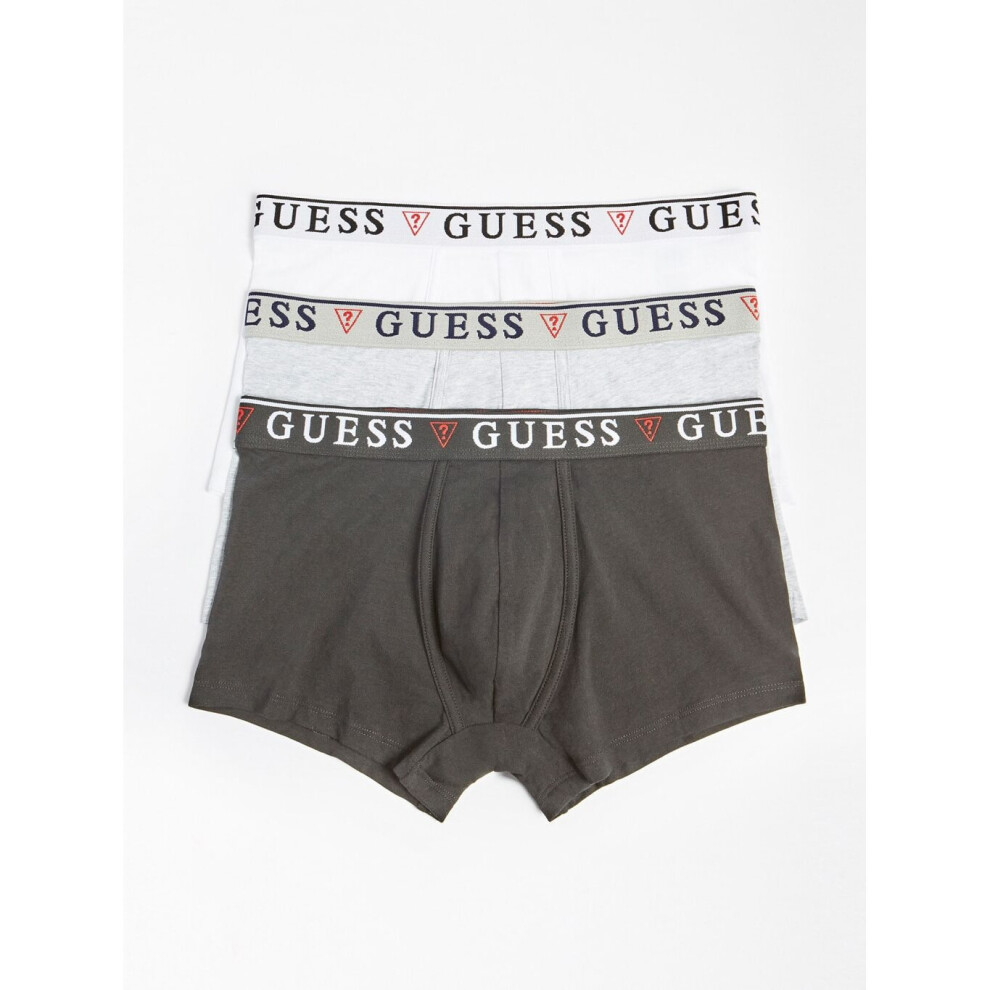 Guess (Black / Grey / White, Xl) 3 Pack Boxer Trunks Stretch Cotton With Logo Band - Black / Grey White