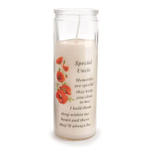 (Special Uncle ) Grave Memorial Ornament Glass Jar Wax Candle Sentiment Verse