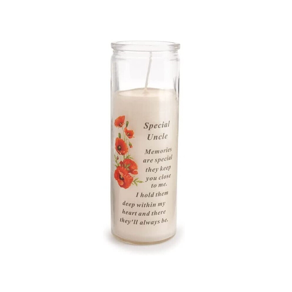 (Special Uncle ) Grave Memorial Ornament Glass Jar Wax Candle Sentiment Verse