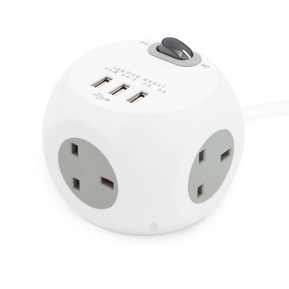 Benross 41079 3-Way Cube Extension Lead / 3 USB Ports Included