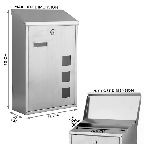 Wall Mounted S/S Steel Lockable Mail Letter Post Box Newspaper Holder 1