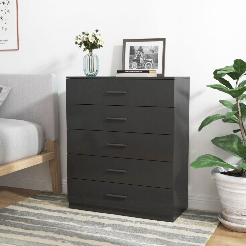 ( 5 Draw Cabinet) Black Wooden Bedroom Cabinet Chest Drawers Table