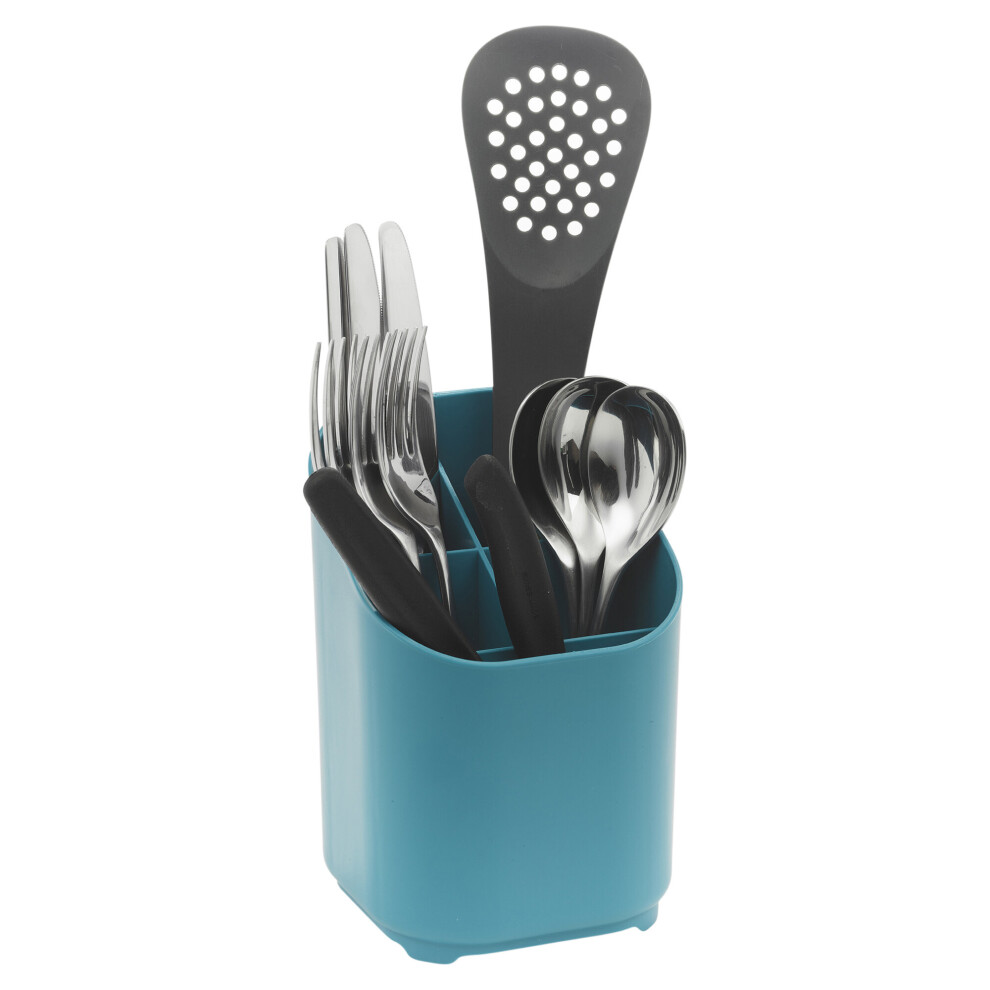 (Teal) Kitchen Plastic Cutlery Drainer Holder Rack