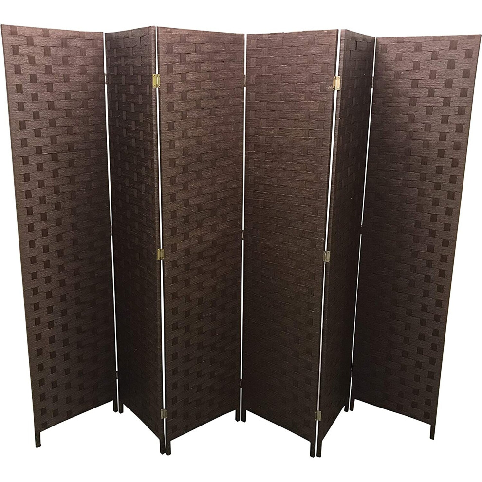 (6 Panel) Dark Brown 4/6 Panel Room Divider Privacy Screen