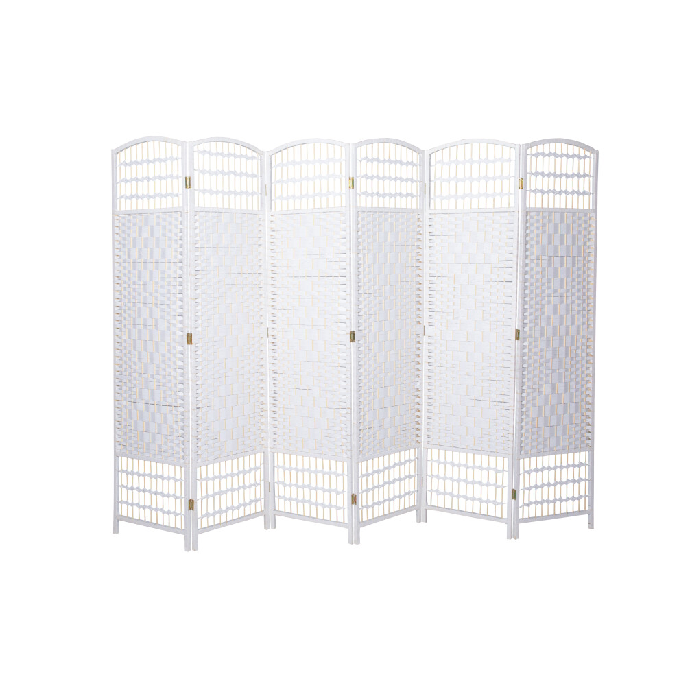 (6 Panel) White 4/6 Panel Wicker Room Divider Privacy Screen