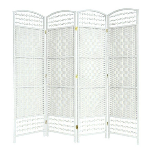 (4 Panel) White 4/6 Panel Wicker Room Divider Privacy Screen