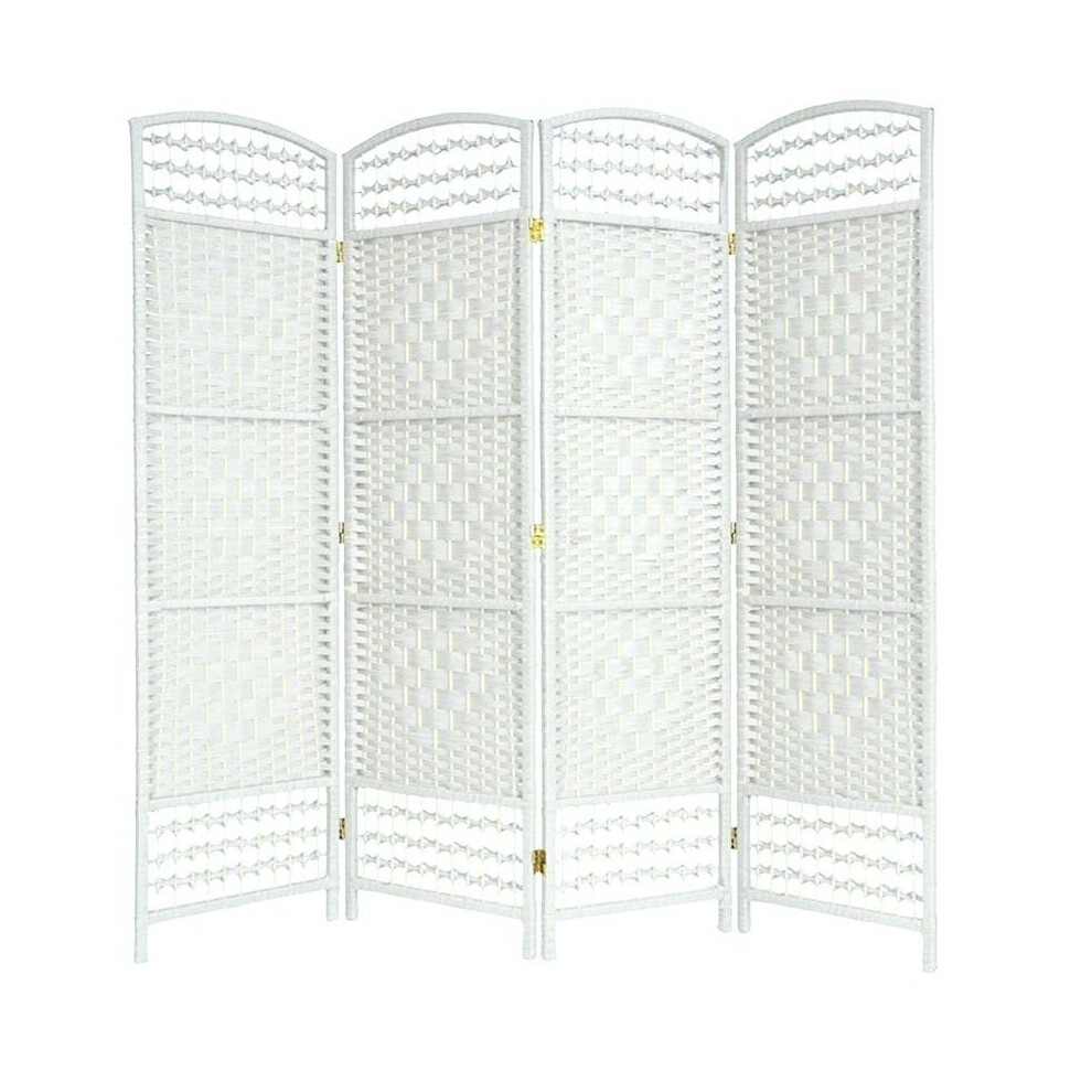 (4 Panel) White 4/6 Panel Wicker Room Divider Privacy Screen