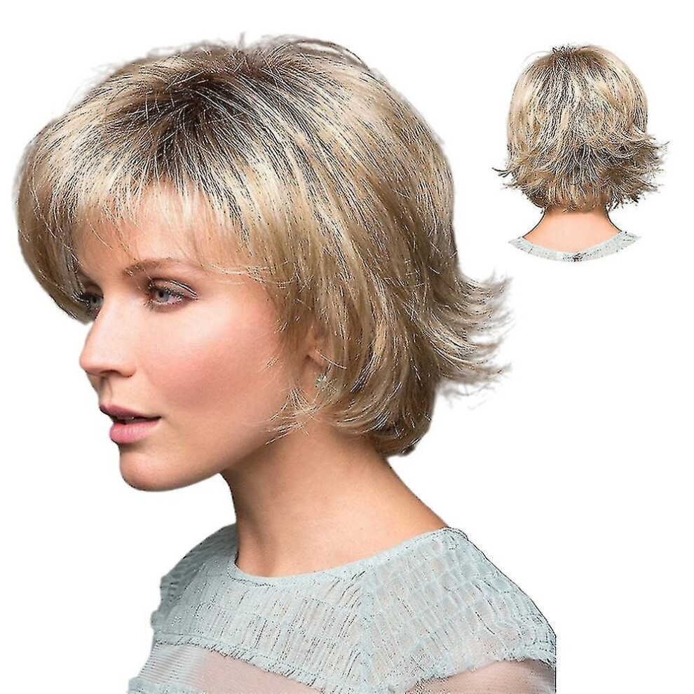 Taccuywin Women Short Bangs Blonde Straight Wigs Cut Wig Synthetic Hair Wig