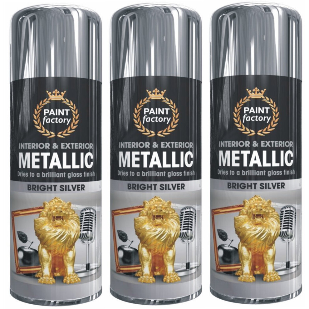 3 x 400ml Metallic Silver spray paint gloss finish Interior & Exterior