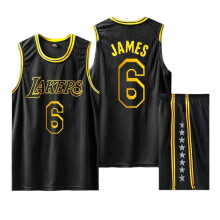 (2XL, Black) Los Angeles Lakers No. 6 LeBron James adult and children's jersey set