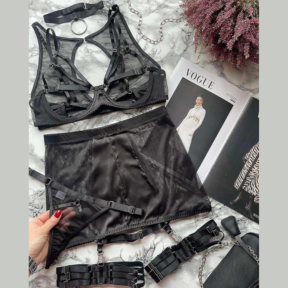 Black, S) Women Exotic Lingerie Set Sexy Mesh Bra Underwear