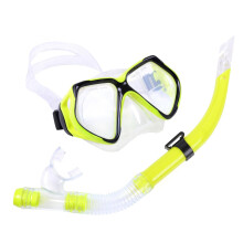 (Yellow) ADULT MASK AND SNORKEL SET DIVING pvc scuba dive diver snorkelling TWO BARE FEET