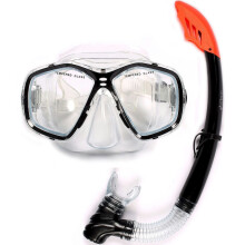 (Black) ADULT MASK AND SNORKEL SET DIVING pvc scuba dive diver snorkelling TWO BARE FEET