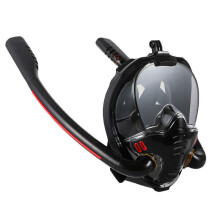 (Black+Black, L/XL) Adult Full Face Snorkeling Mask Double Tube Diving Goggles For GoPro Swimming
