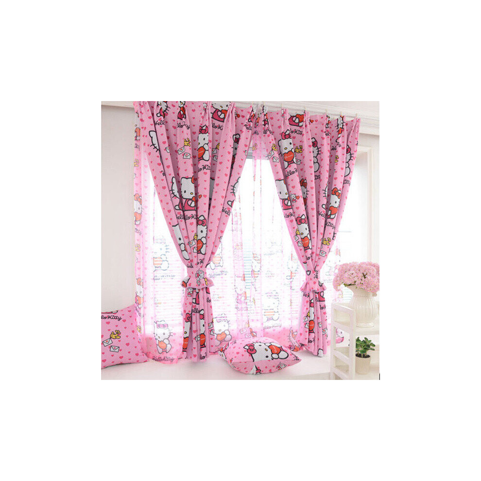 (W 150X H 250CM) Pink cartoon hello kitty semi-shading curtain Children's bedroom curtain-image-OPC-PBBBCHM-NEW
