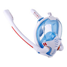(White+Blue, L/XL) Adult Full Face Snorkeling Mask Double Tube Diving Goggles For GoPro Swimming