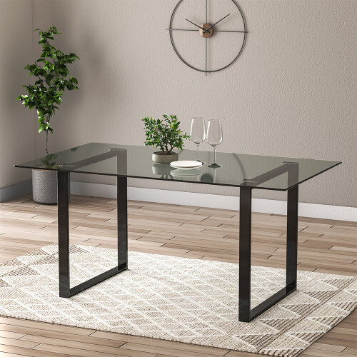 Modern Tempered Glass Dining Table with Black Base on OnBuy
