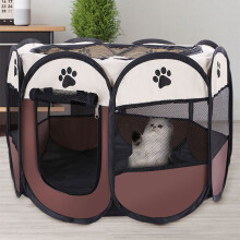 (COFFEE, 91x91x58CM) Portable Folding Pet Tent Dog House Octagonal Cage For Cat Tent Playpen Puppy Kennel Easy Operation Fence Outdoor Big Dogs House