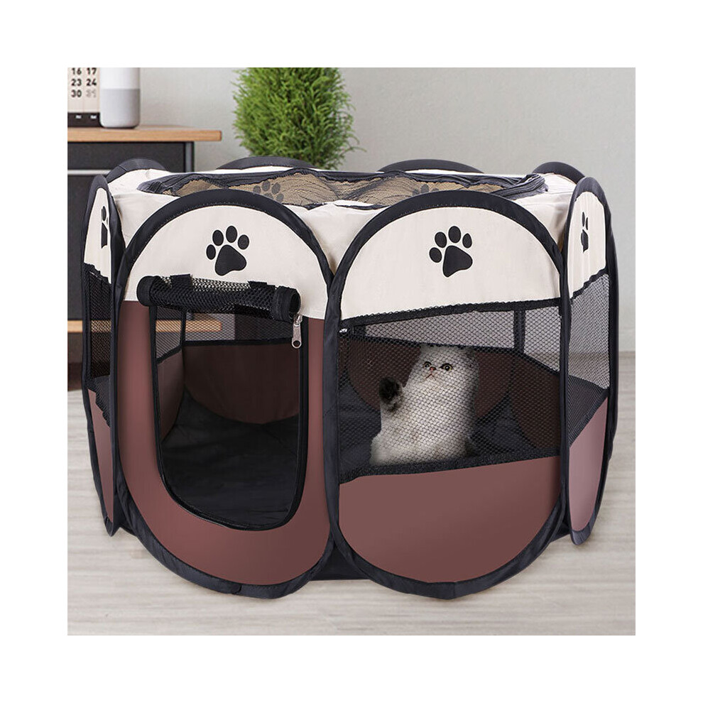 (COFFEE, 91x91x58CM) Portable Folding Pet Tent Dog House Octagonal Cage For Cat Tent Playpen Puppy Kennel Easy Operation Fence Outdoor Big Dogs House