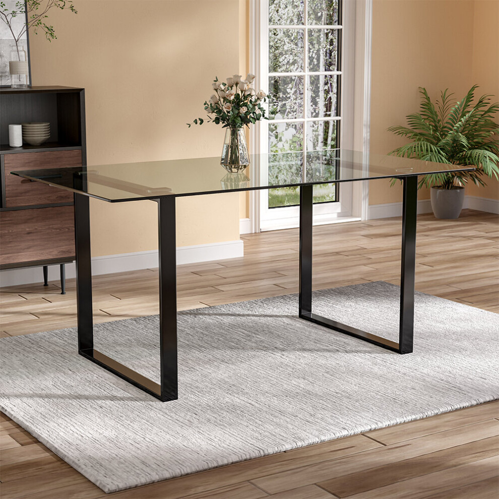 Modern Tempered Glass Dining Table with Black Base