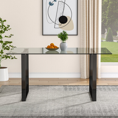 Modern Tempered Glass Dining Table with Black Base on OnBuy