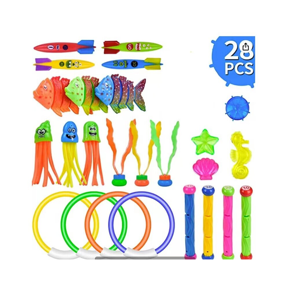 (28PCS) Underwater Diving Toys Dive Ring/Torpedo/Sticks Swimming Pool Game Toy Kids