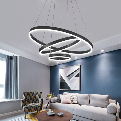 Living And Home (Warm White) Modern 3 Ring Aluminum Round Hanging LED Pendant Light 2