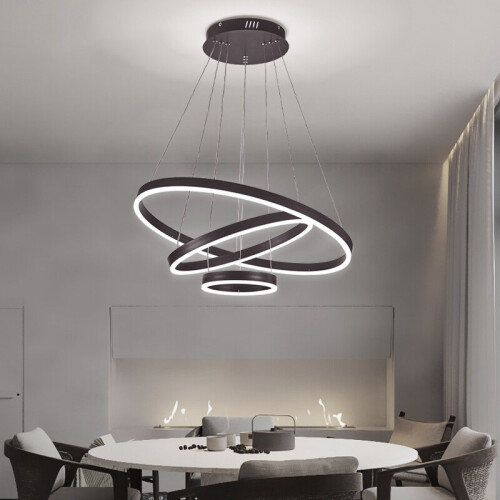 Living And Home (Warm White) Modern 3 Ring Aluminum Round Hanging LED Pendant Light