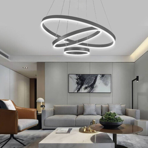 Living And Home (Cool  White) Modern 3 Ring Aluminum Round Hanging LED Pendant Light 2
