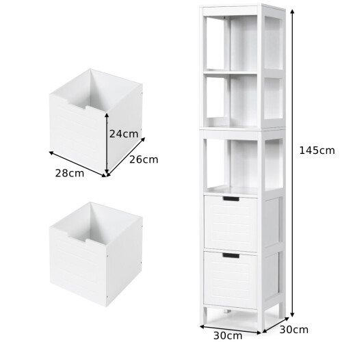 Costway 5-Tier Storage Cabinet Bathroom Tall Cabinet with 2 Drawers 1