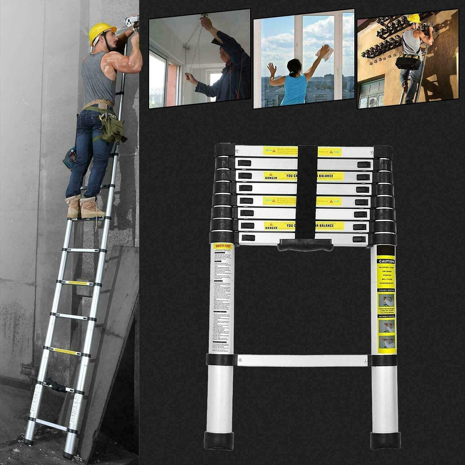 3.8M Telescopic Ladder Multi-Purpose Portable Telescoping Ladder ...