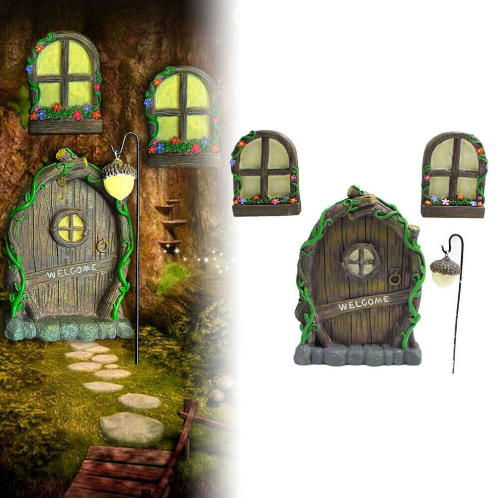 Mini Fairy Garden Ornaments House Door Window Art Outdoor Garden Statues Decor