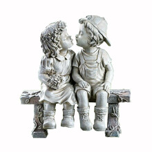 (C) Garden Kissing Kids Ornaments Boy and Girl Statue Sculpture Outdoor Home Decor